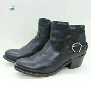 Sonora Ella Women's Black Leather Moto Ankle Harness Booties Size US 8B